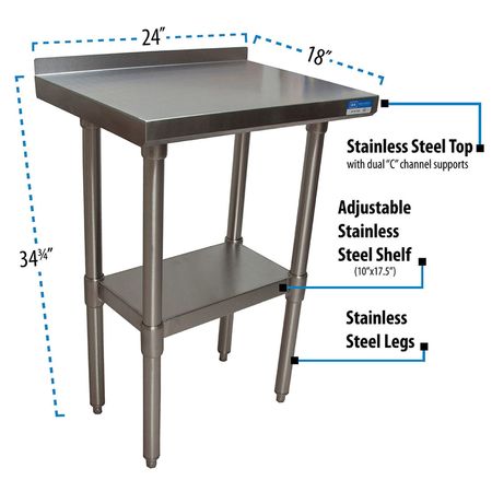Bk Resources Work Table Stainless Steel Undershelf, Plastic feet 1.5" Riser 24"x18" SVTR-1824